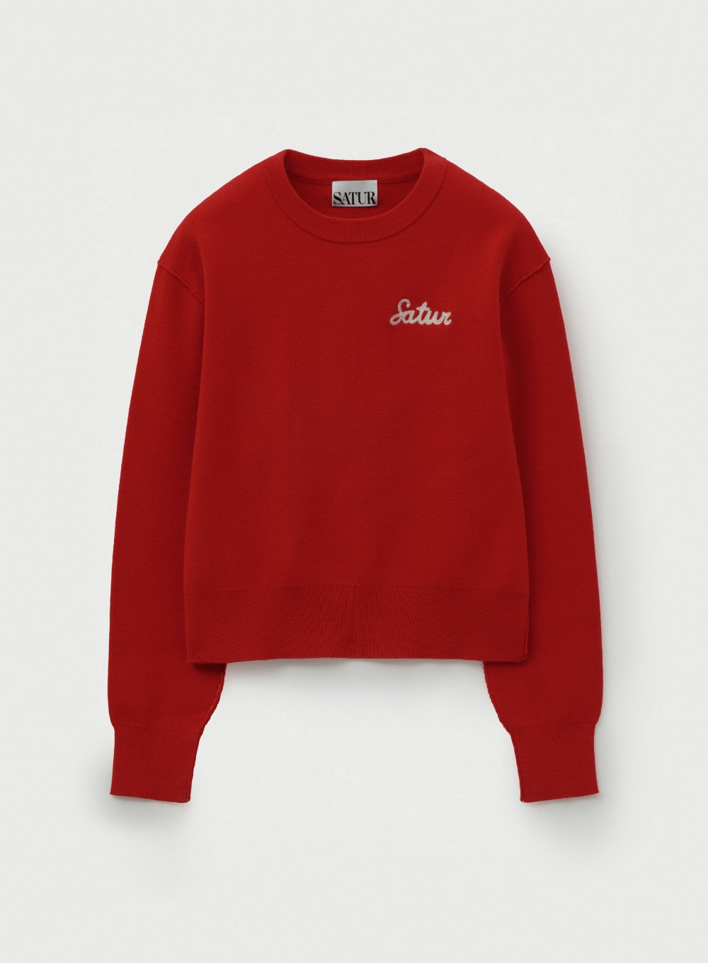 [satur] (W) Outline Basic Crew Neck Knit - Red