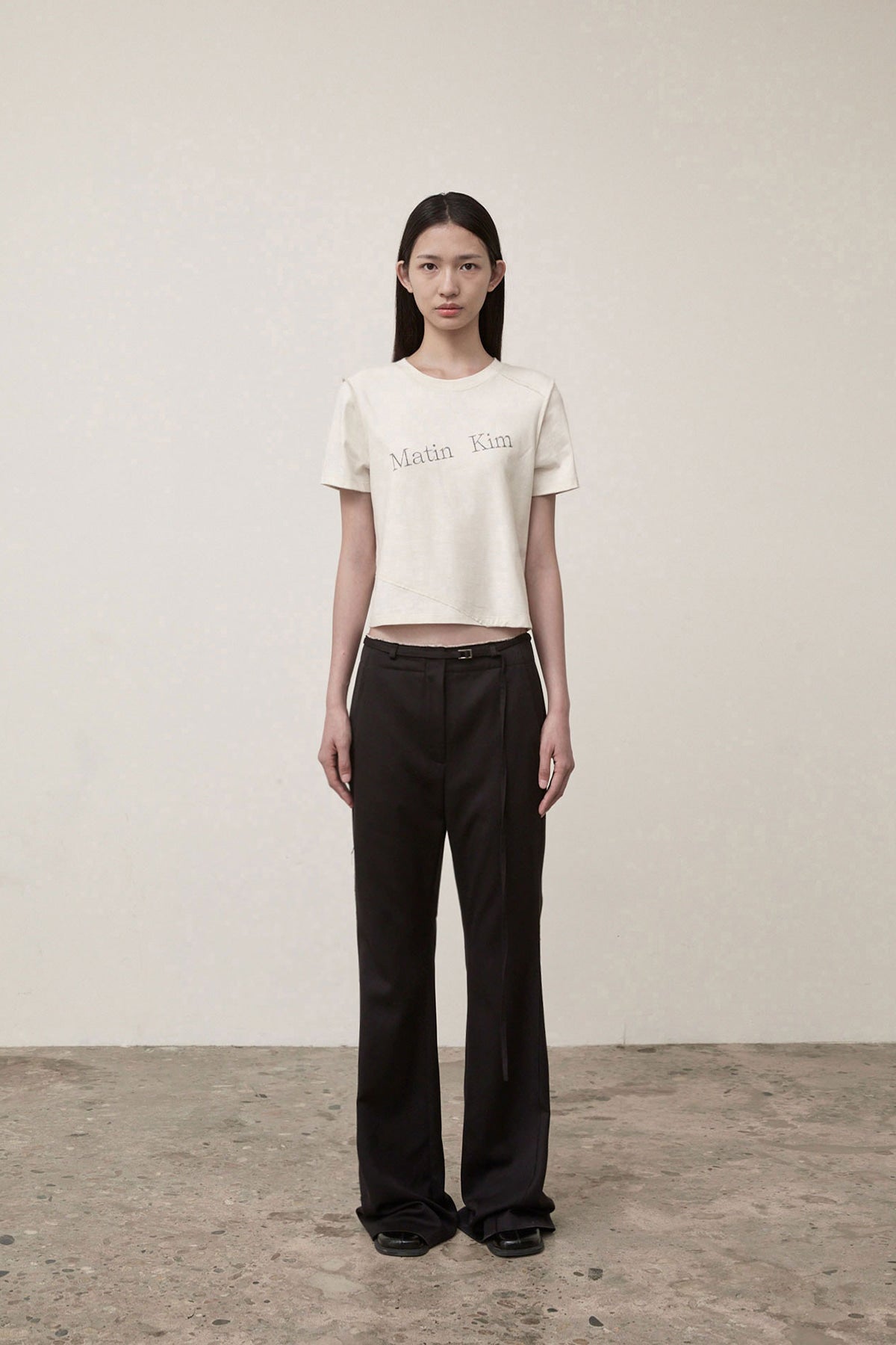 Matinkim Diagonal Logo Reversible Crop Top IN Ivory