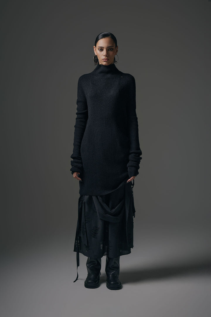 Treemingbird Alpaca Half-Turtleneck Long Knit Black
