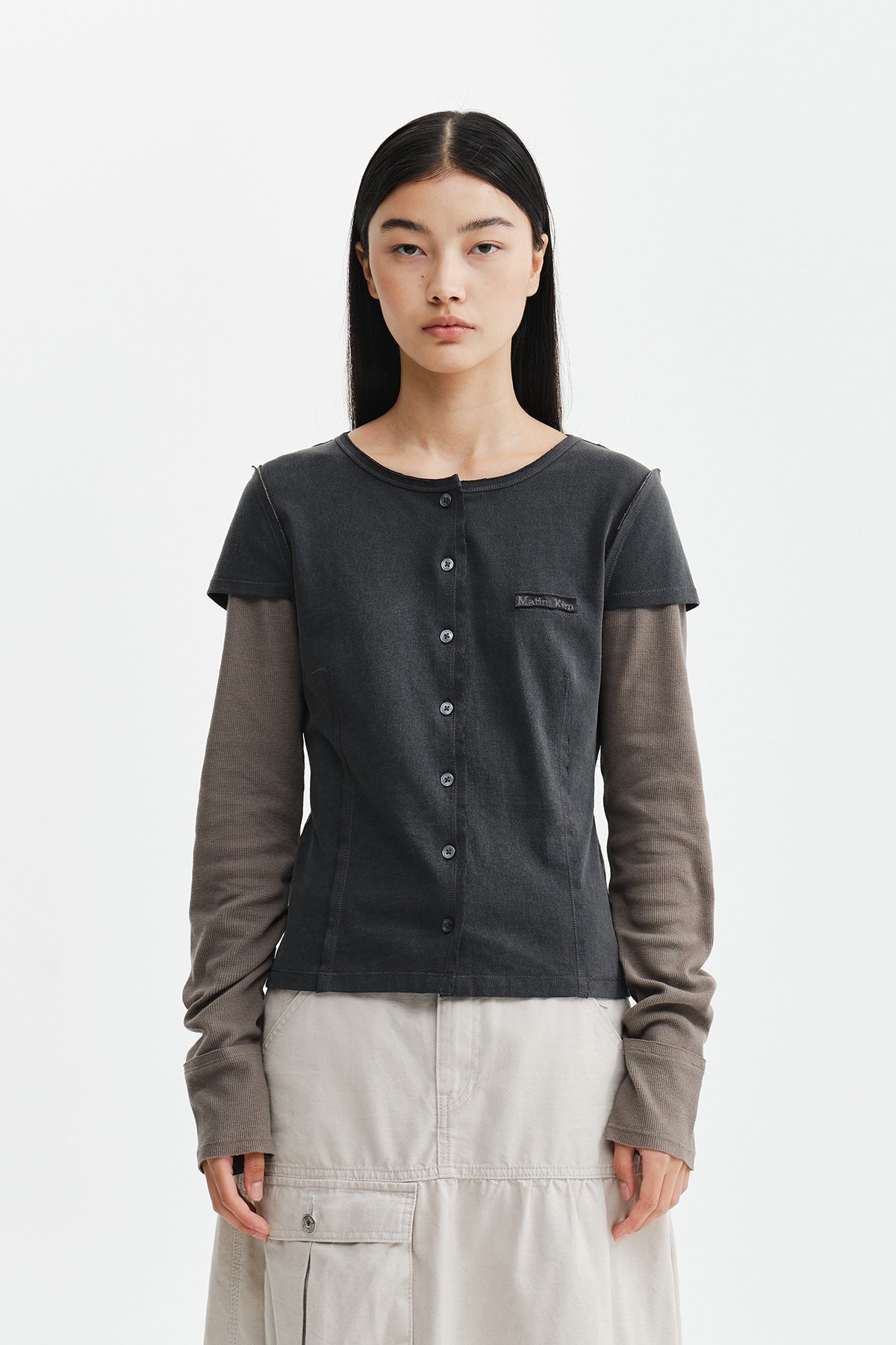 Matinkim Faded Color Block Layered Button Top IN Charcoal