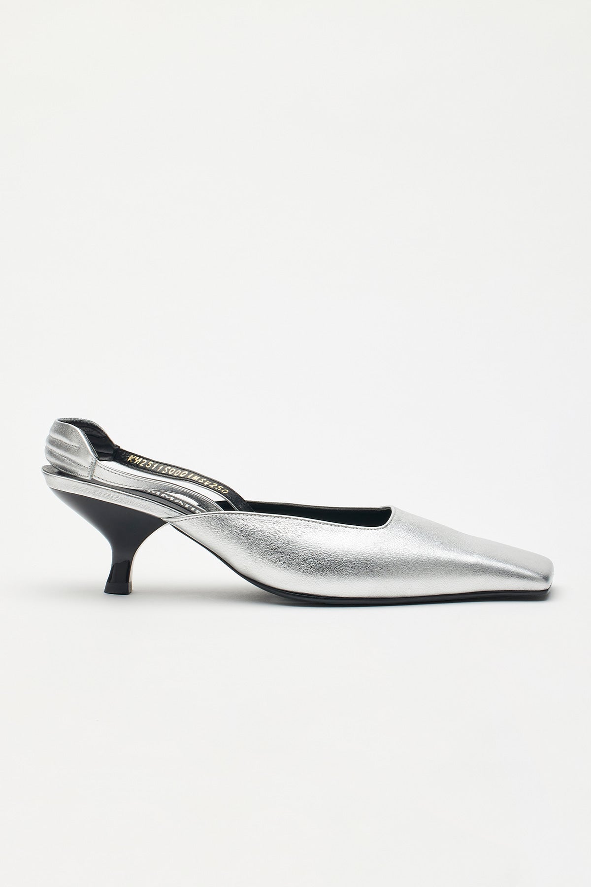 Matinkim Square Toe Sling Back Heels IN Silver