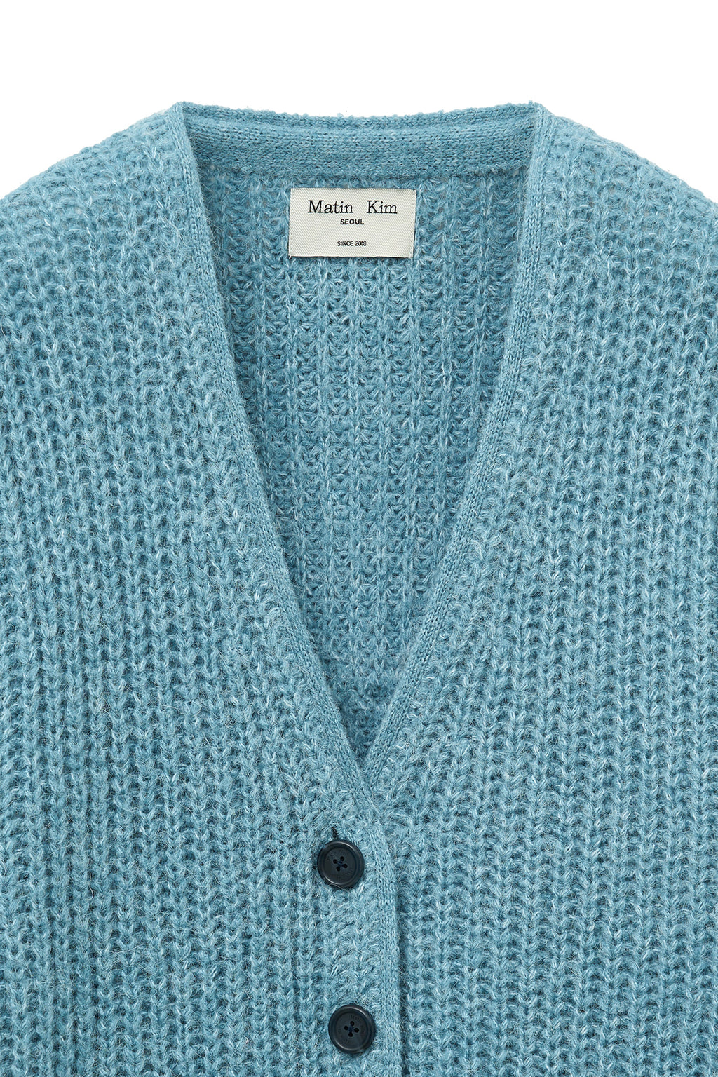 [matinkim] SIDE BUTTON POINT OVERFIT CARDIGAN IN LIGHT BLUE