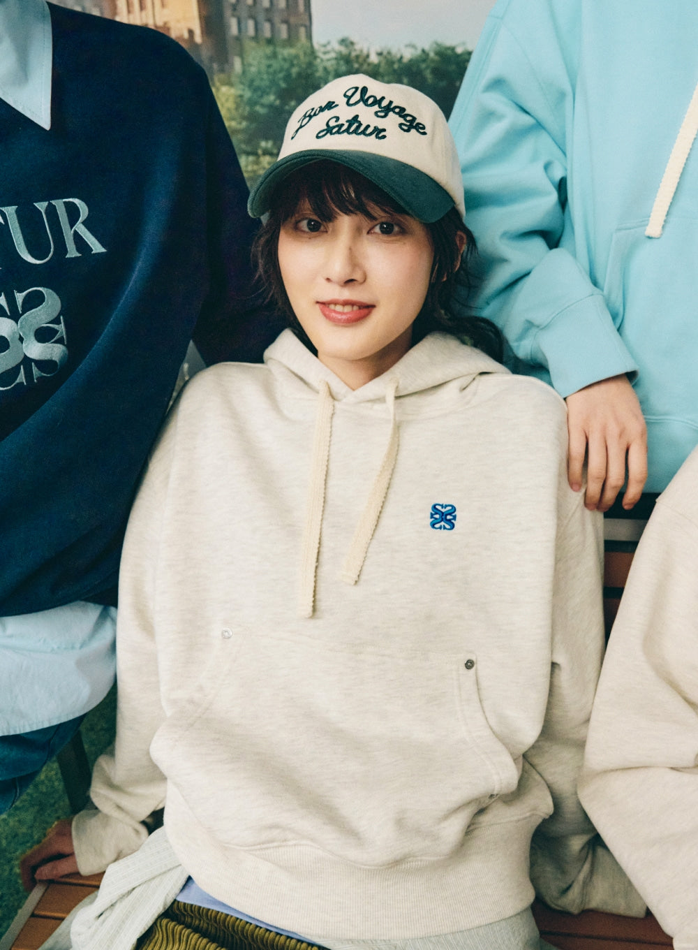 [satur] (W) Classic Small Logo Rivet Hoodie - Art Blue