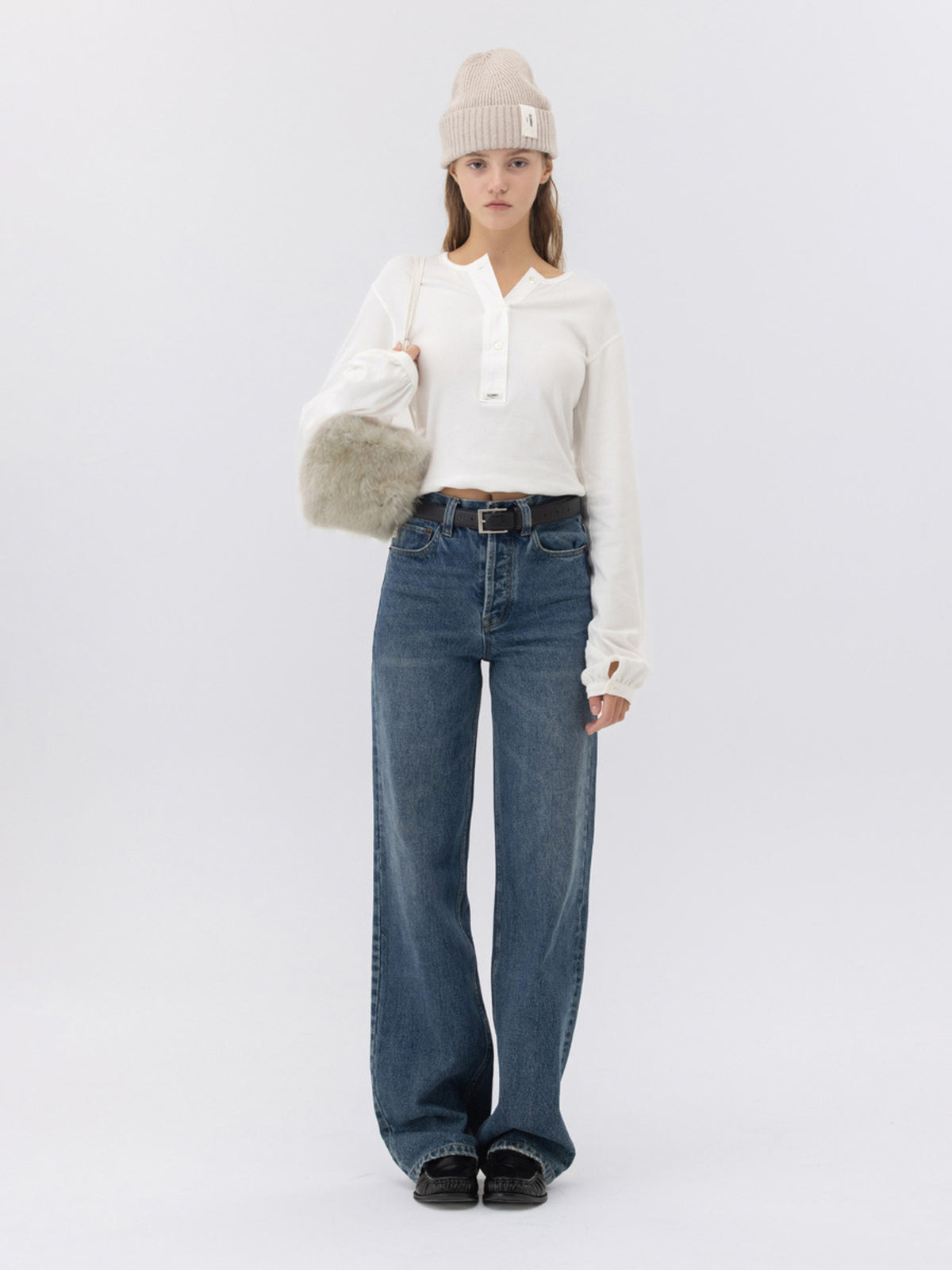 GLOWNY The Linda High Waist Wide Jeans (Ocean Blue)