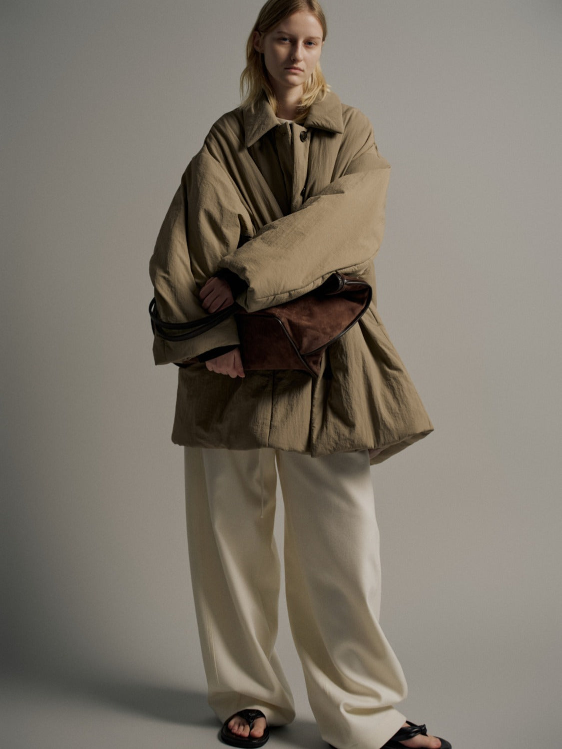 Facade Pattern Padded Half Coat mocha