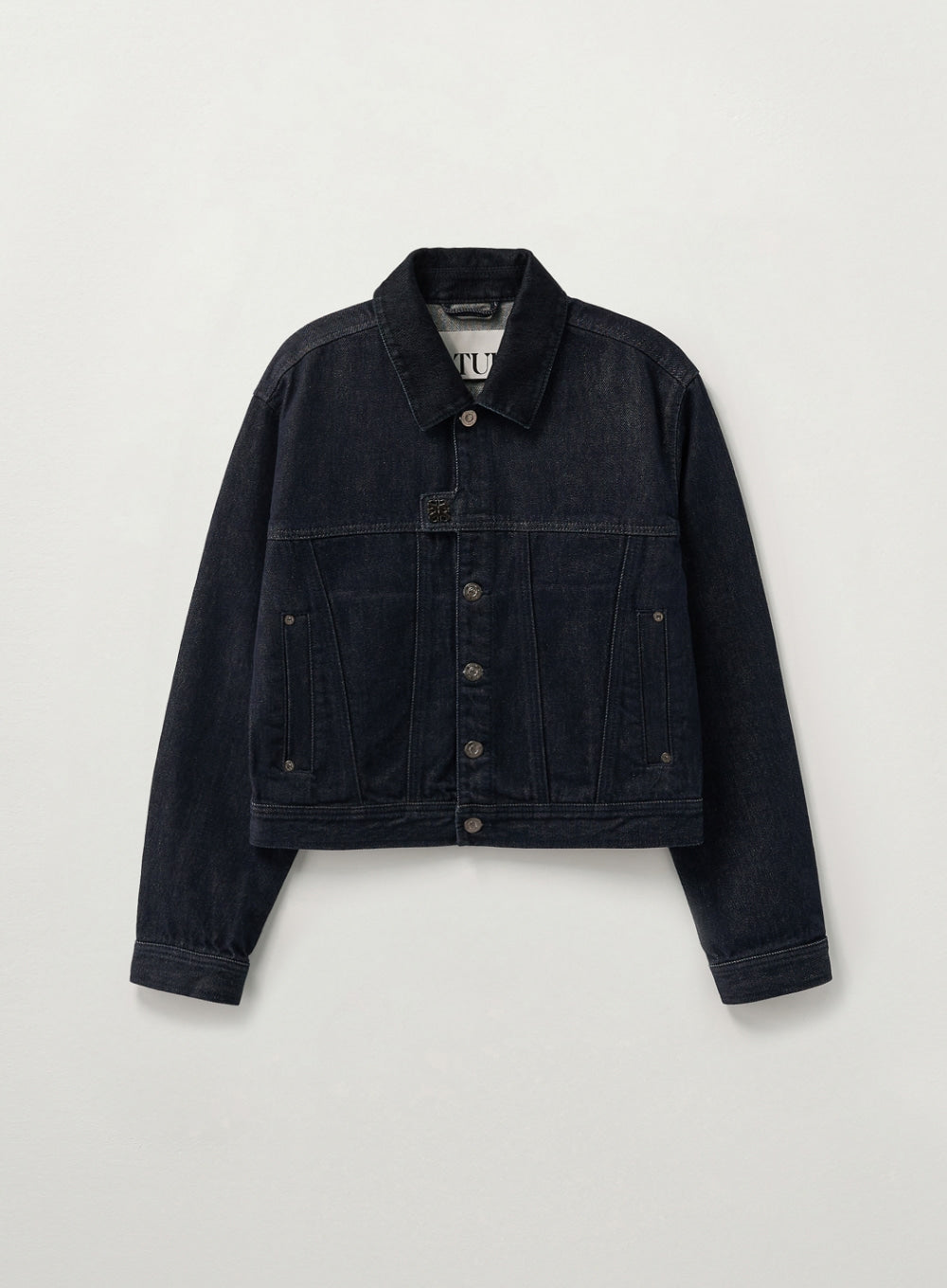 [satur] (W) Symbol Brooch Velvet Collar Denim Trucker Jacket - Indigo