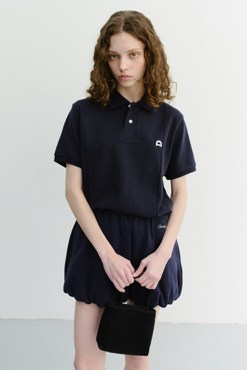 Dunst Unisex Leather Logo Polo Shirt Navy