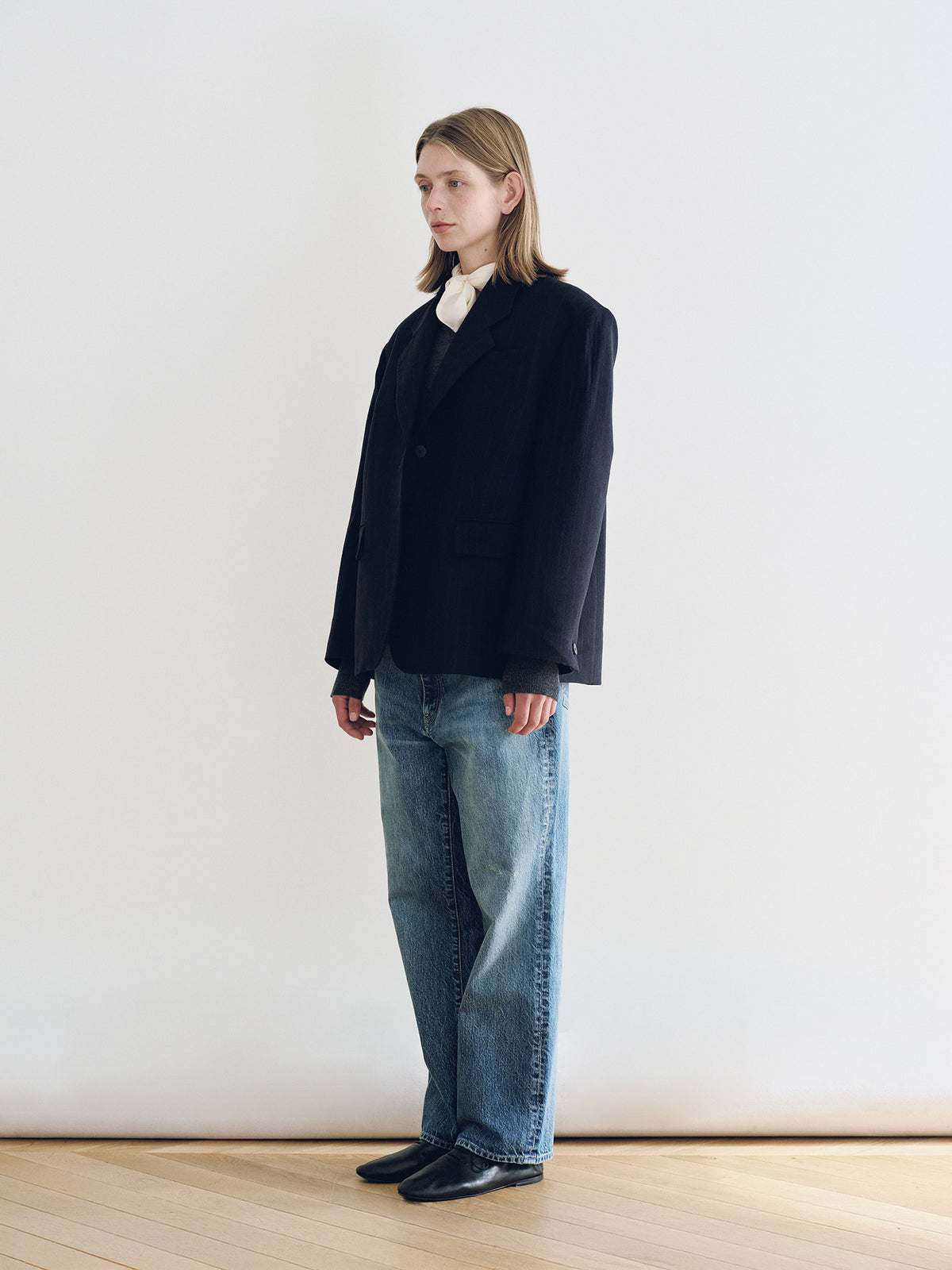 Nothing Written Pries Wool Tailored Jacket (Navy Stripe)