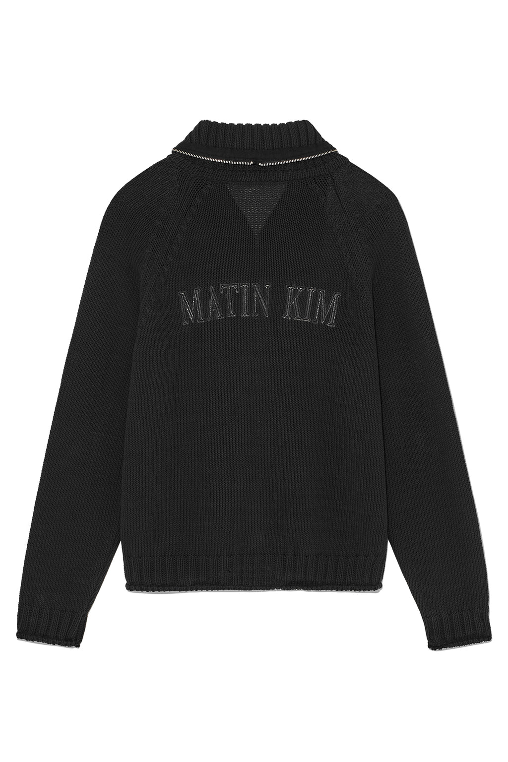 [matinkim] APPLIQUE LOGO PATCH KNIT ZIP UP FOR MEN IN BLACK