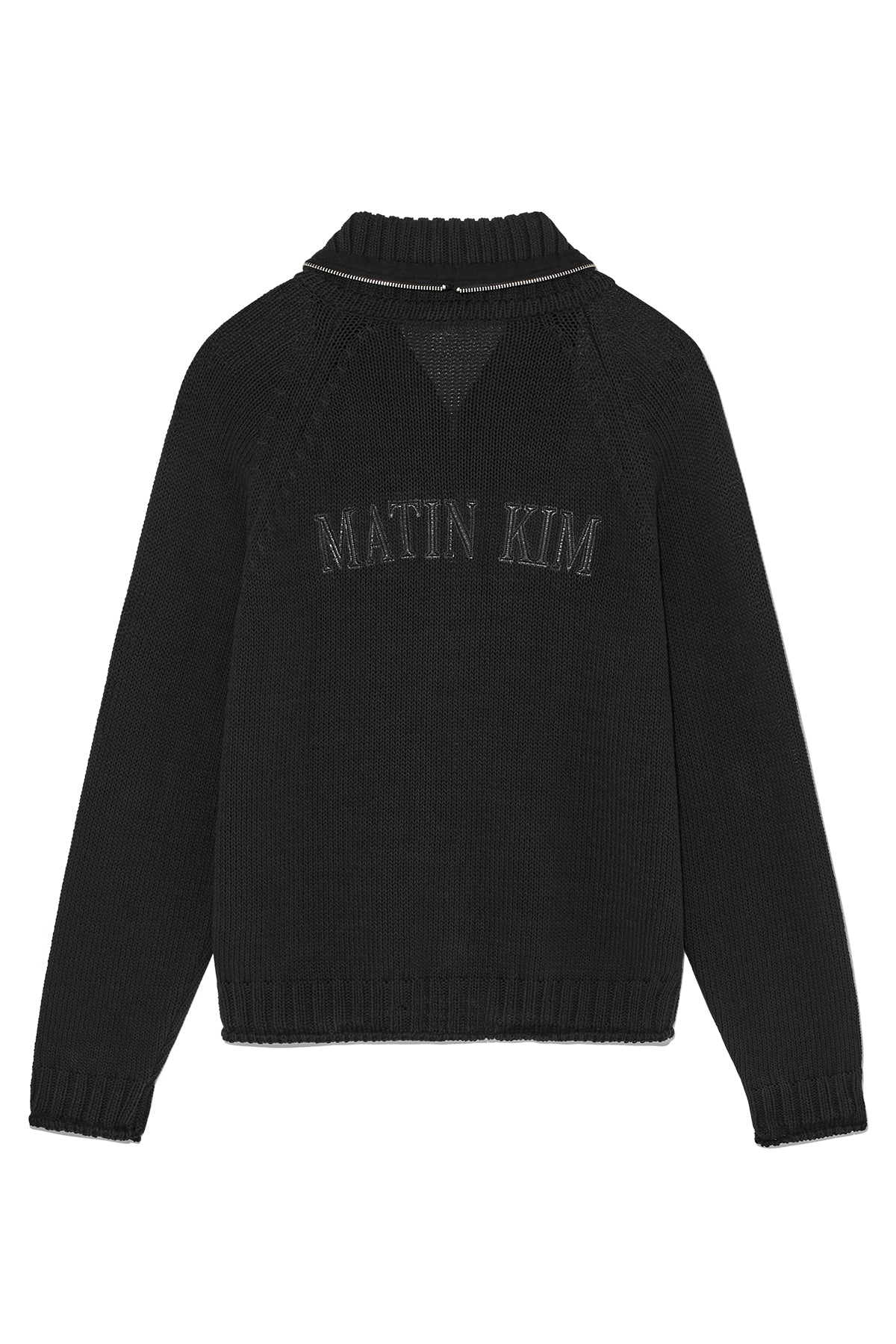 [matinkim] APPLIQUE LOGO PATCH KNIT ZIP UP FOR MEN IN BLACK