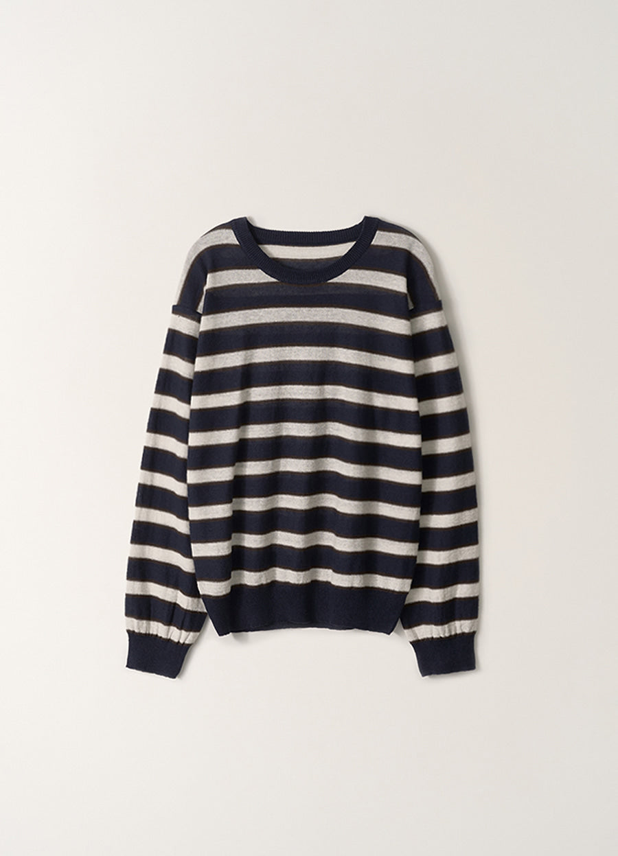Nothing Written Stripe round pullover (Dark navy)