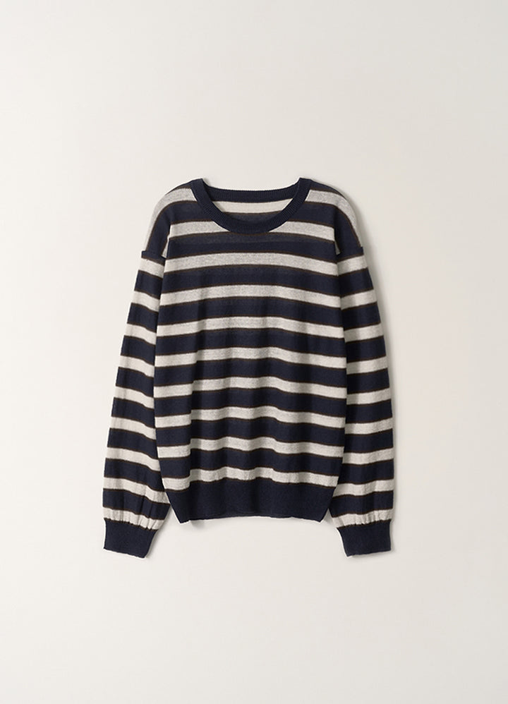 Nothing Written Stripe round pullover (Dark navy)