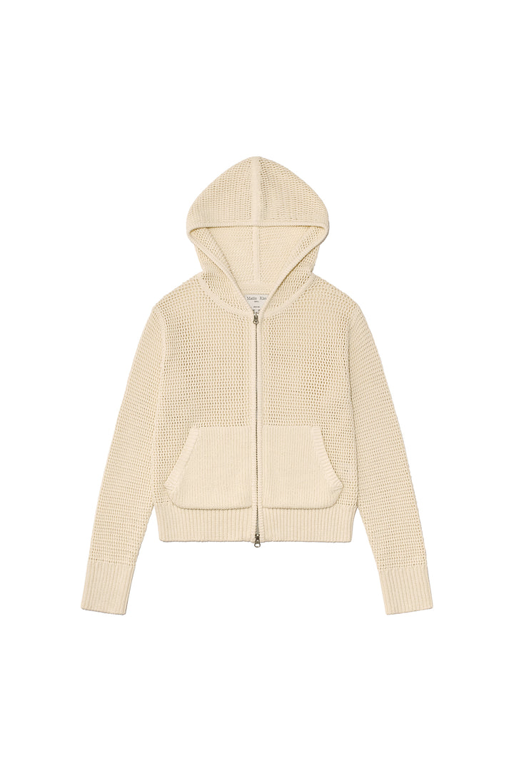 Matinkim Two Tone Mesh Knit Hoody Zip UP IN Ivory