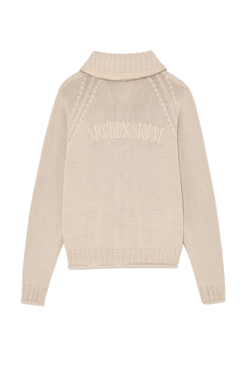 [matinkim] APPLIQUE LOGO PATCH KNIT ZIP UP FOR WOMEN IN LIGHT BEIGE