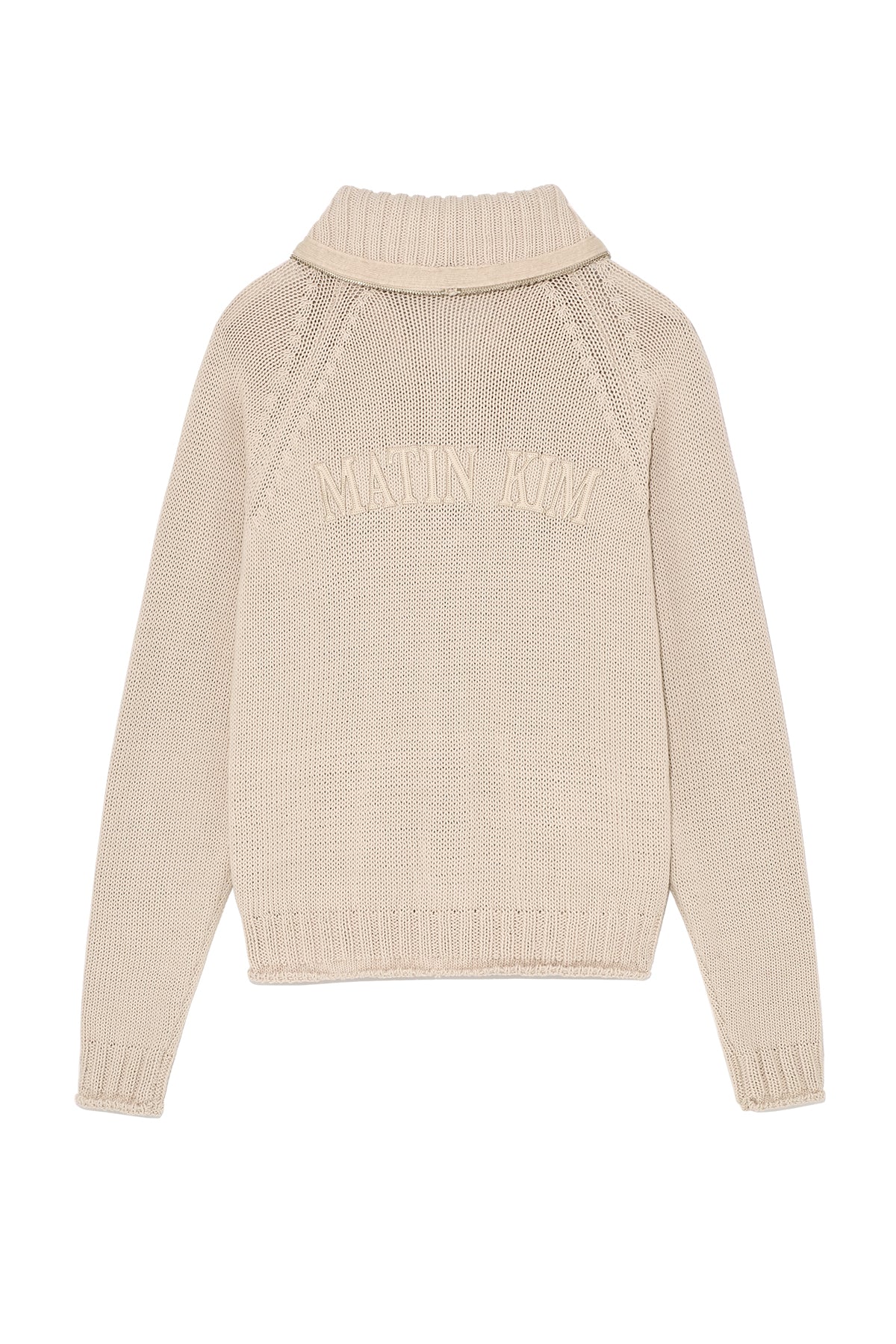 [matinkim] APPLIQUE LOGO PATCH KNIT ZIP UP FOR WOMEN IN LIGHT BEIGE