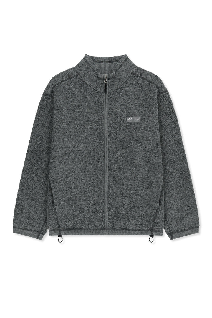 Matinkim Boucle Texture Knit Zip UP IN Grey