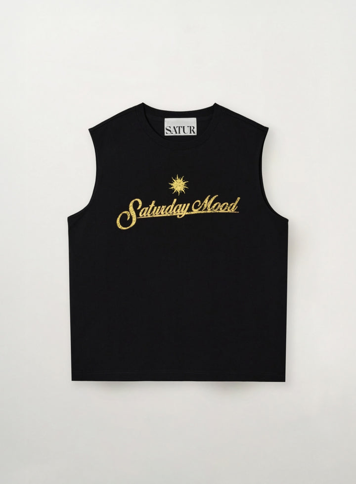 Saturday Mood Lettering Sleeveless - Black