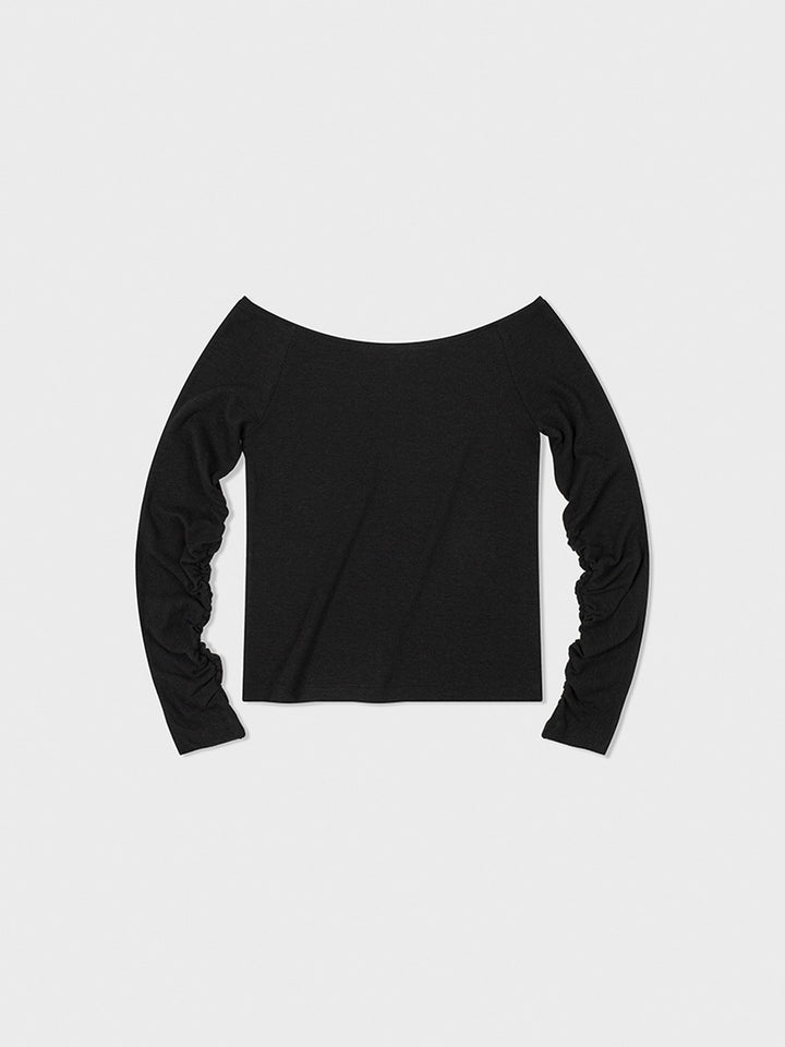 Low Classic Ruched Off-Shoulder T-Shirt Black