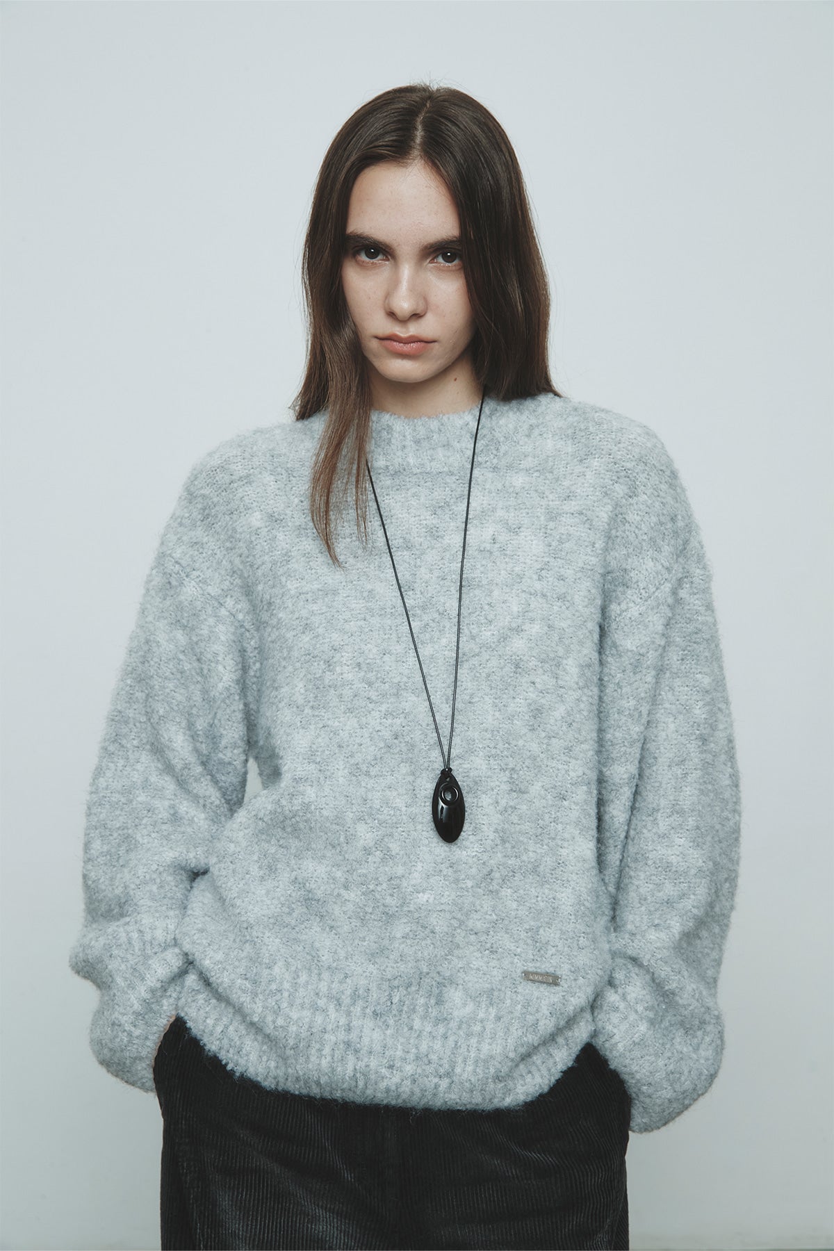 Matinkim Volume Neck Boucle Pullover IN Grey