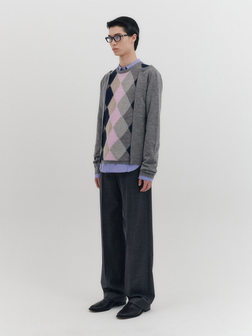 EENK Argyle Knitwear Top - Gray