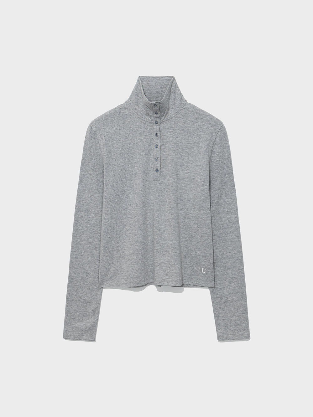 Low Classic Buttoned High-Neck Tee Melange Grey