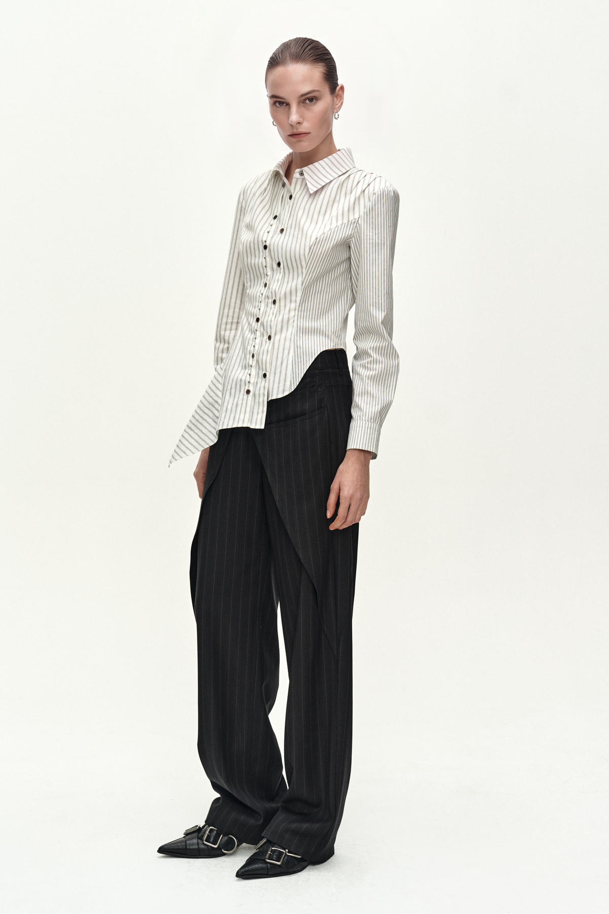 Andersson Bell Asymmetric Studded Stripe Shirt