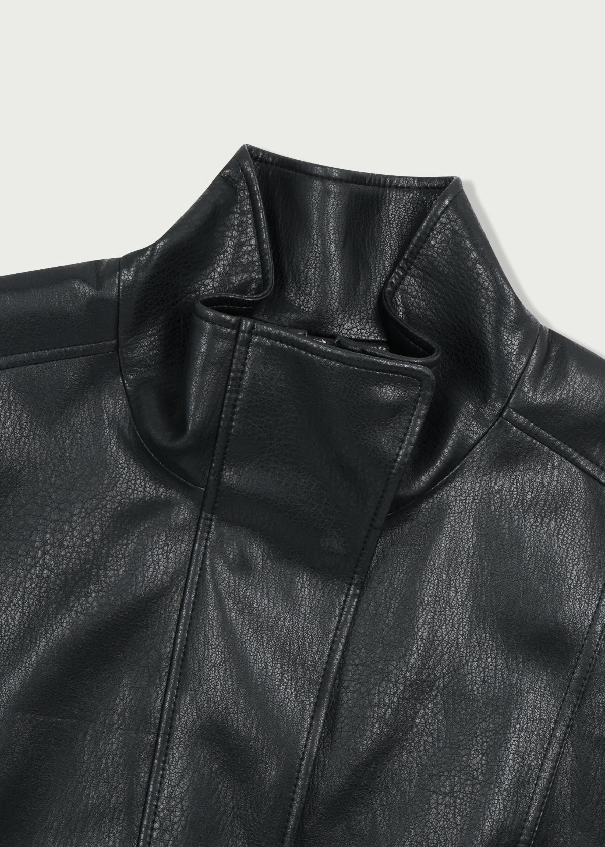 Depound high neck leather jacket - black