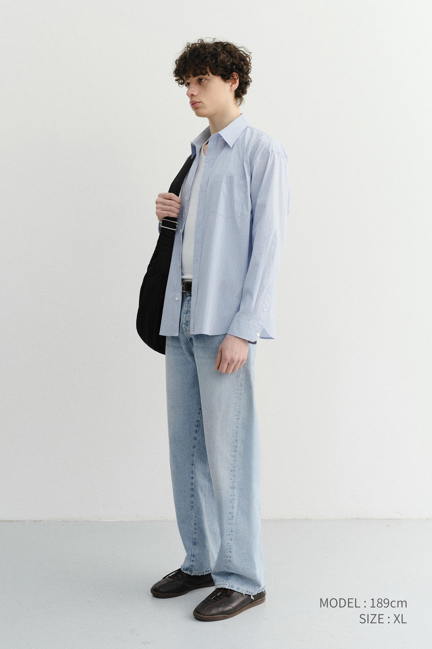 Dunst Unisex Cropped Striped Shirt Blue Stripe