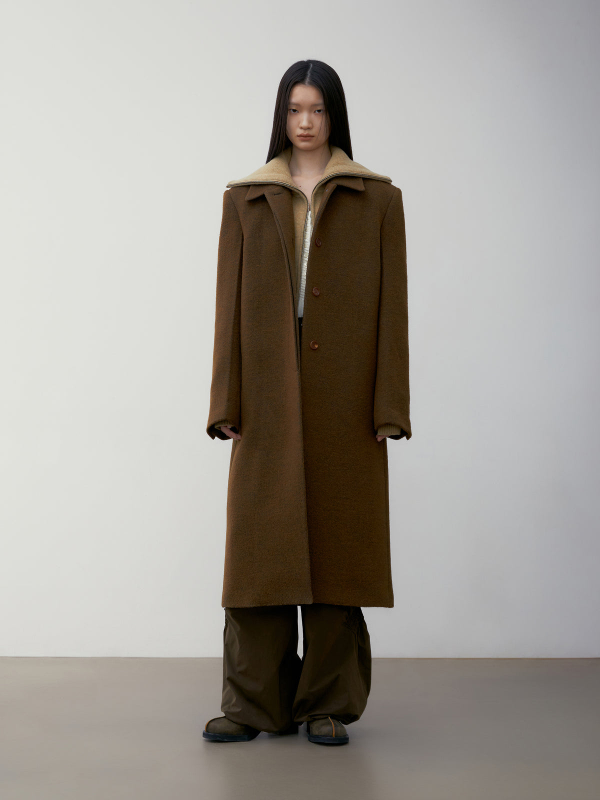 Low Classic Fluffy Wool Single Mac Coat Brown