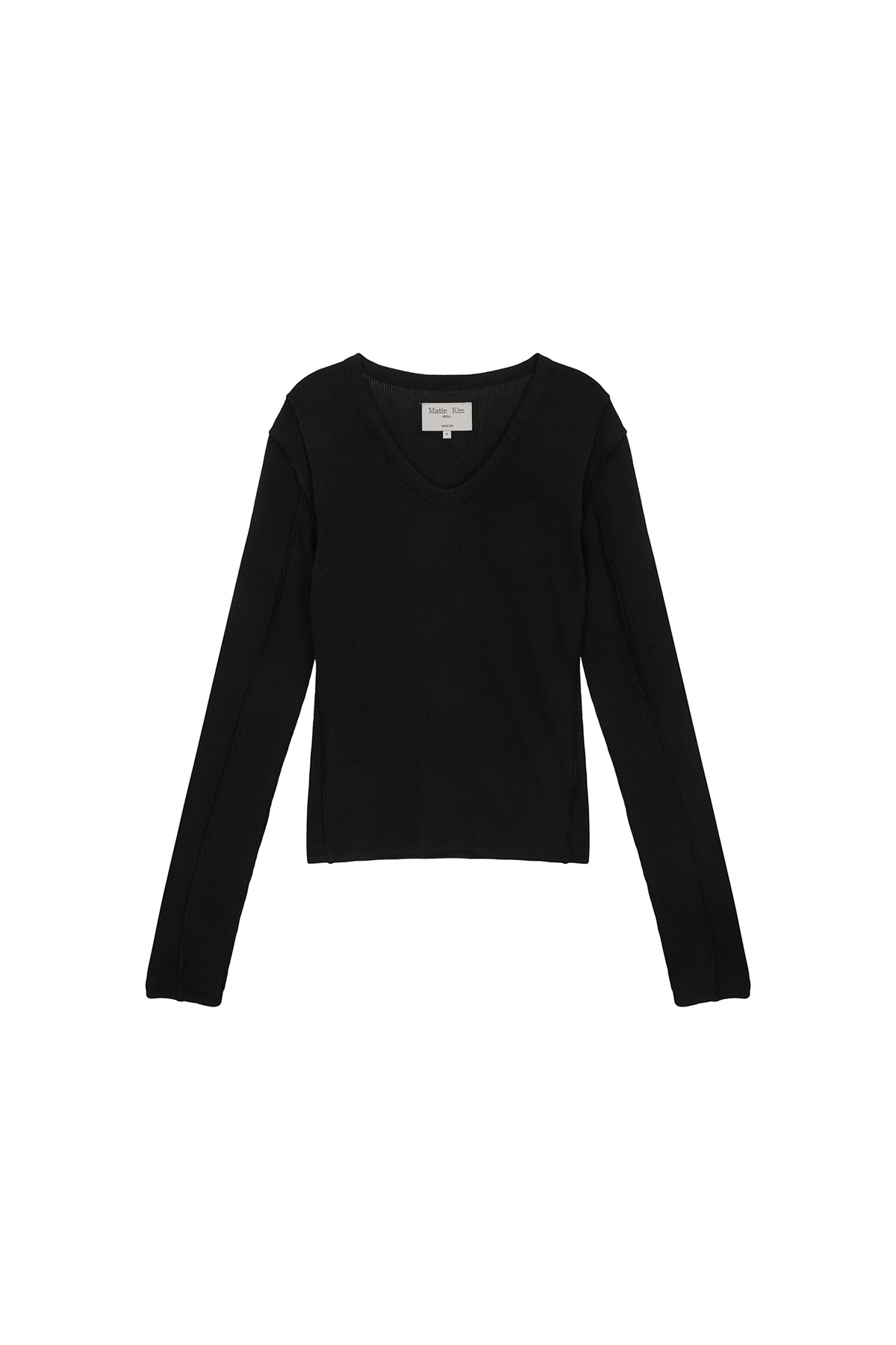 Matinkim Stitch V Neck Slim Long Sleeve IN Black