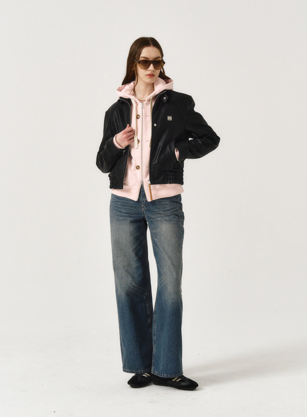 [satur] (W) Lecce Leather Zip Up Jacket - Classic Black