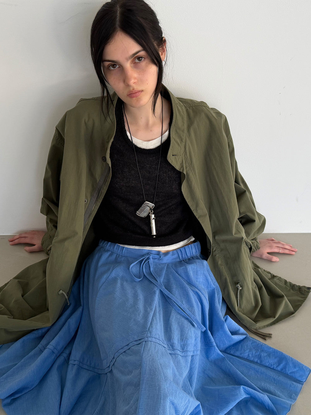 [Low Classic] Drawstring Drape Skirt_Blue