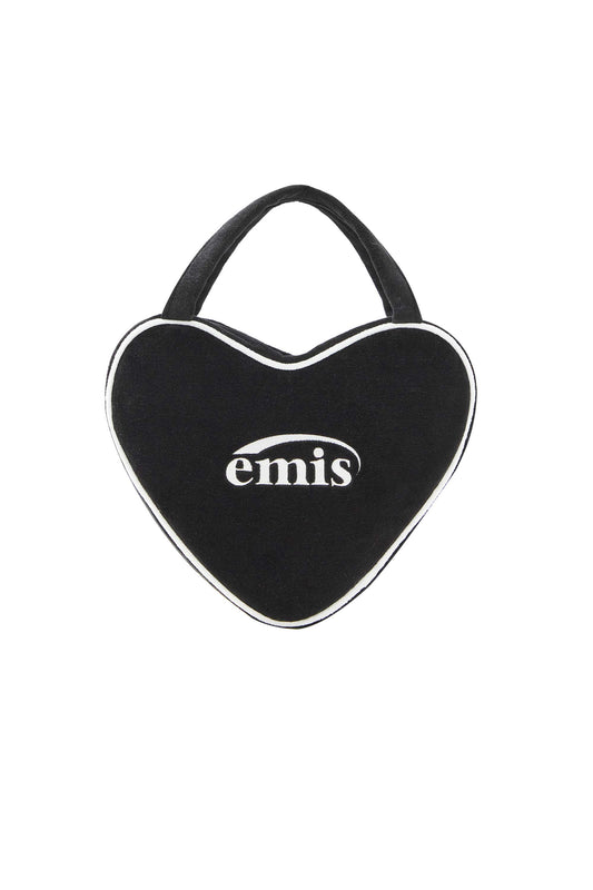 VELOUR HEART TOTE BAG-BLACK