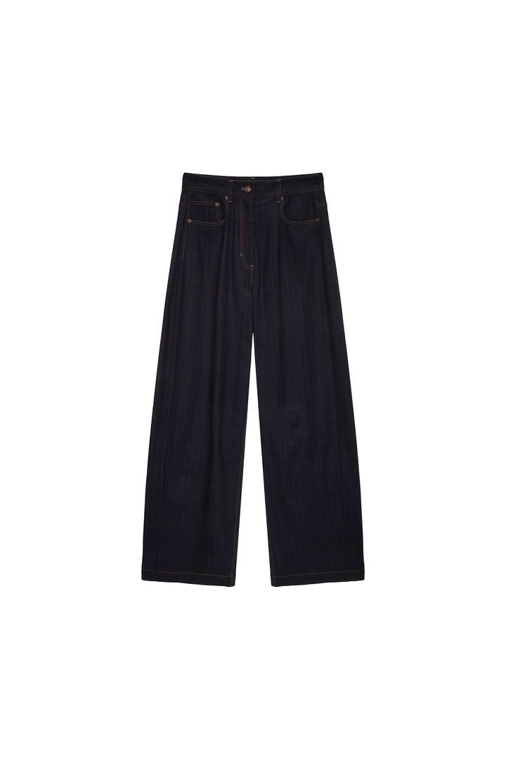 Matinkim Denim Like Stripe Wide Pants IN Navy