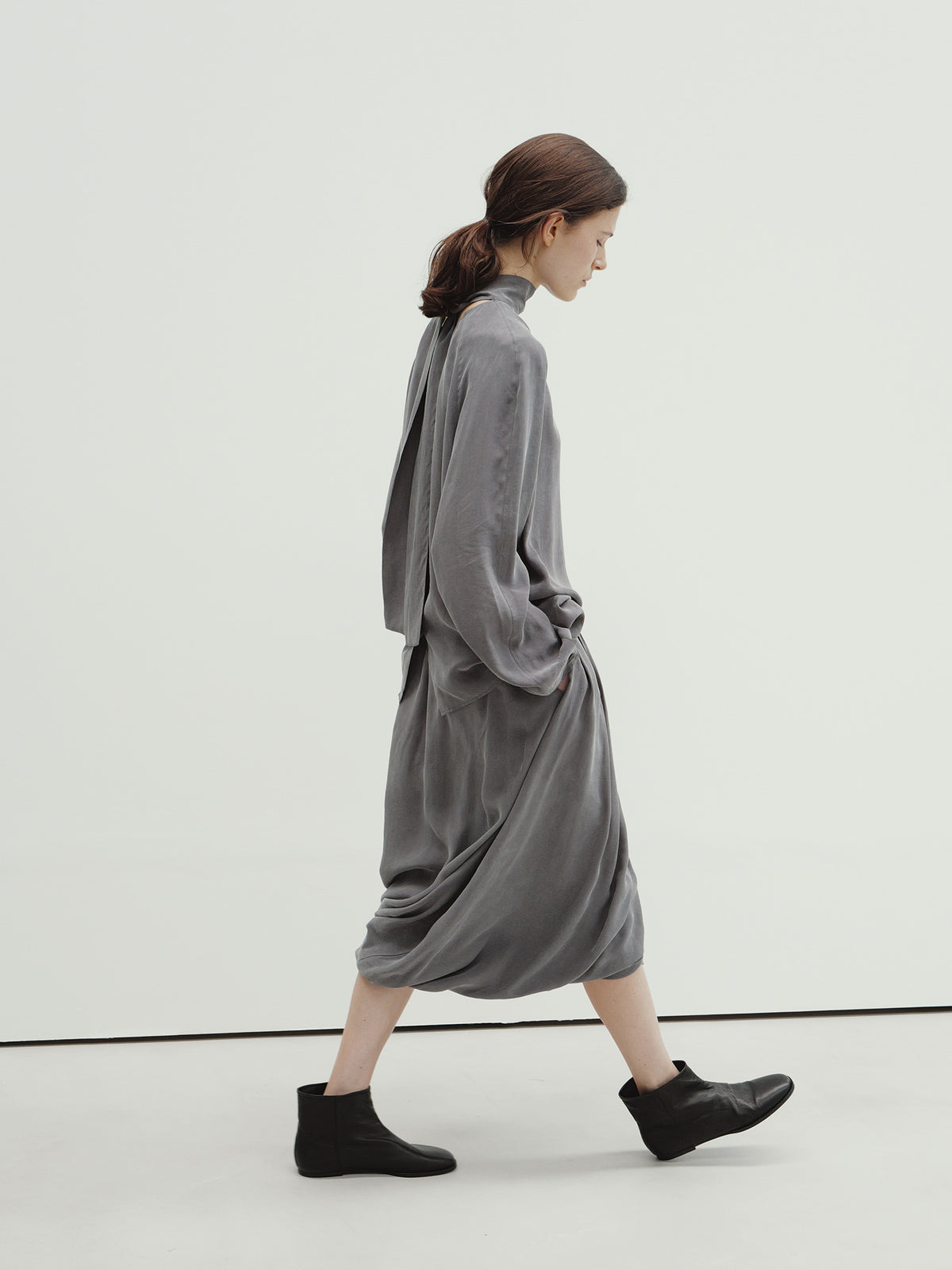 Moia draped shirring skirt (gray)