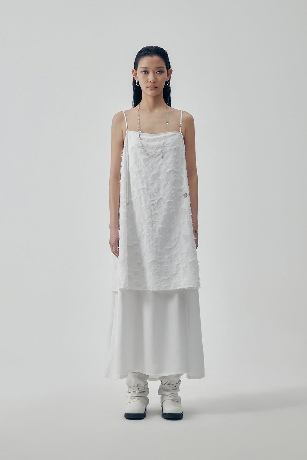 Treemingbird Tiered Sleeveless Long One-Piece White
