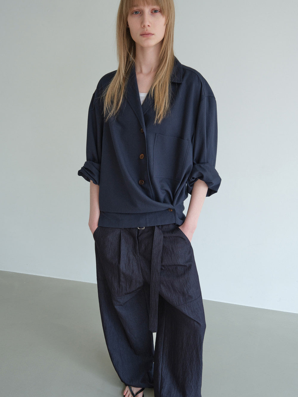 Low Classic Open Collar 2-Way Shirt Navy