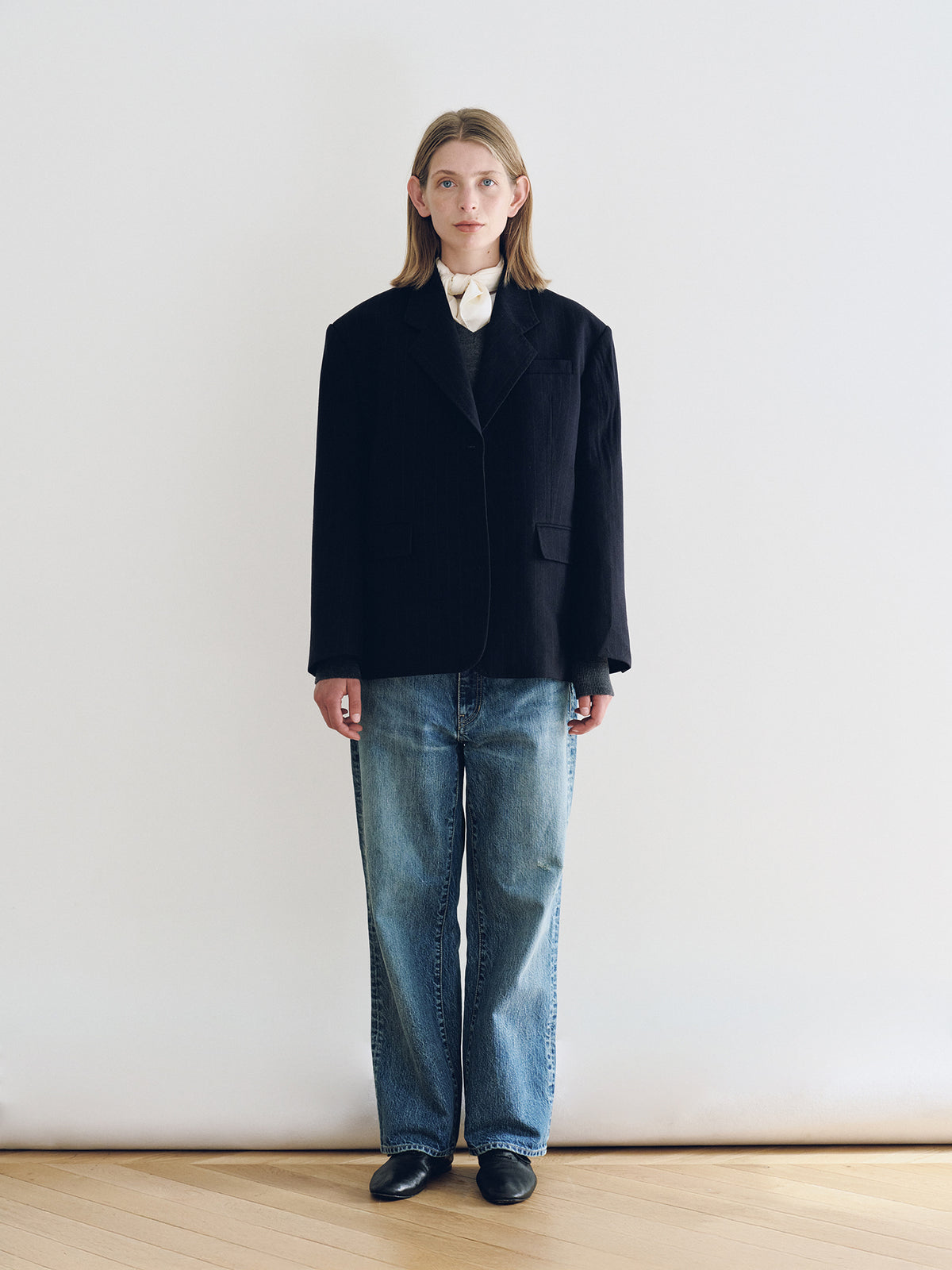 Nothing Written Pries Wool Tailored Jacket (Navy Stripe)