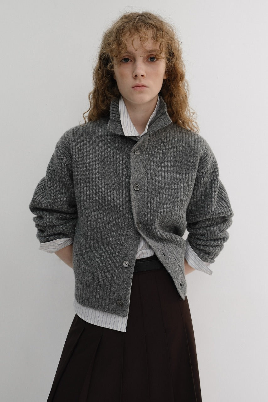 Dunst Unisex High Neck Button Cardigan Melange Grey