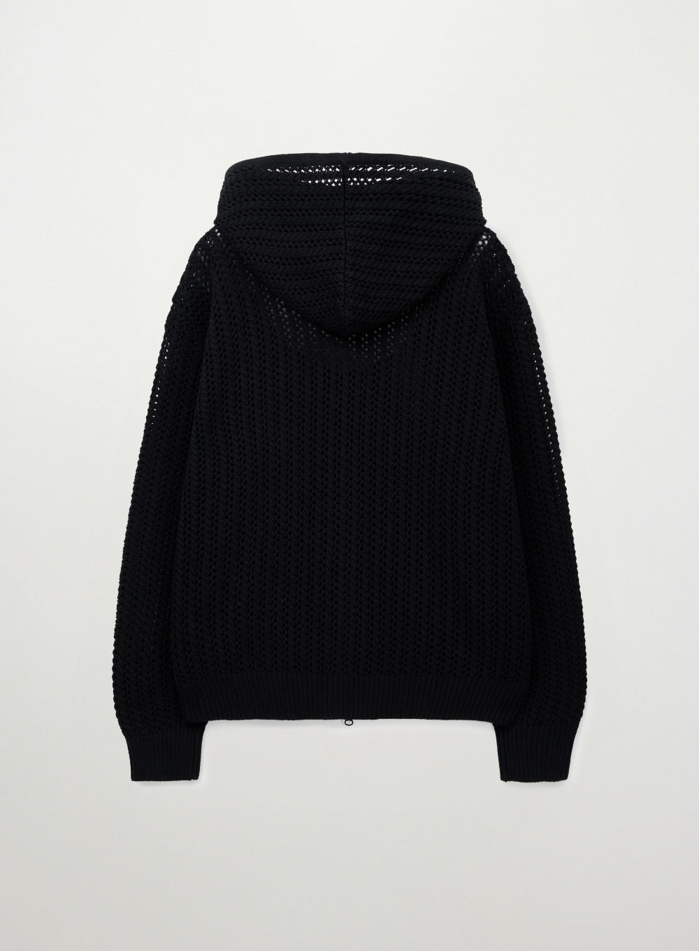 [SATUR] Crochet Knit Hood Zip-up - Black