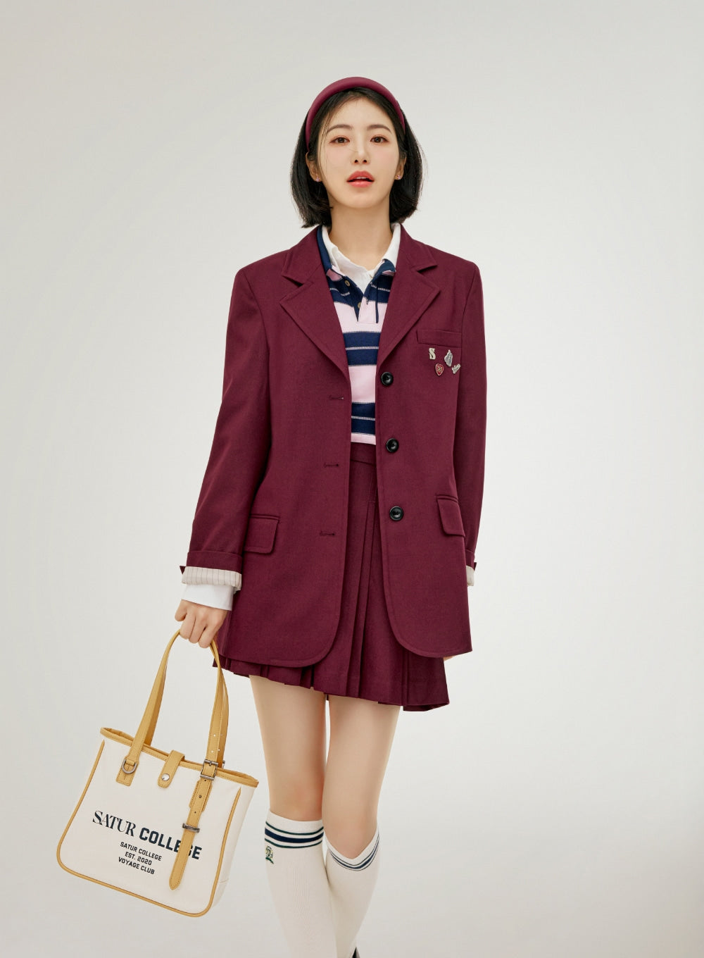 [SATUR] Pleated Mini Skirt - Burgundy