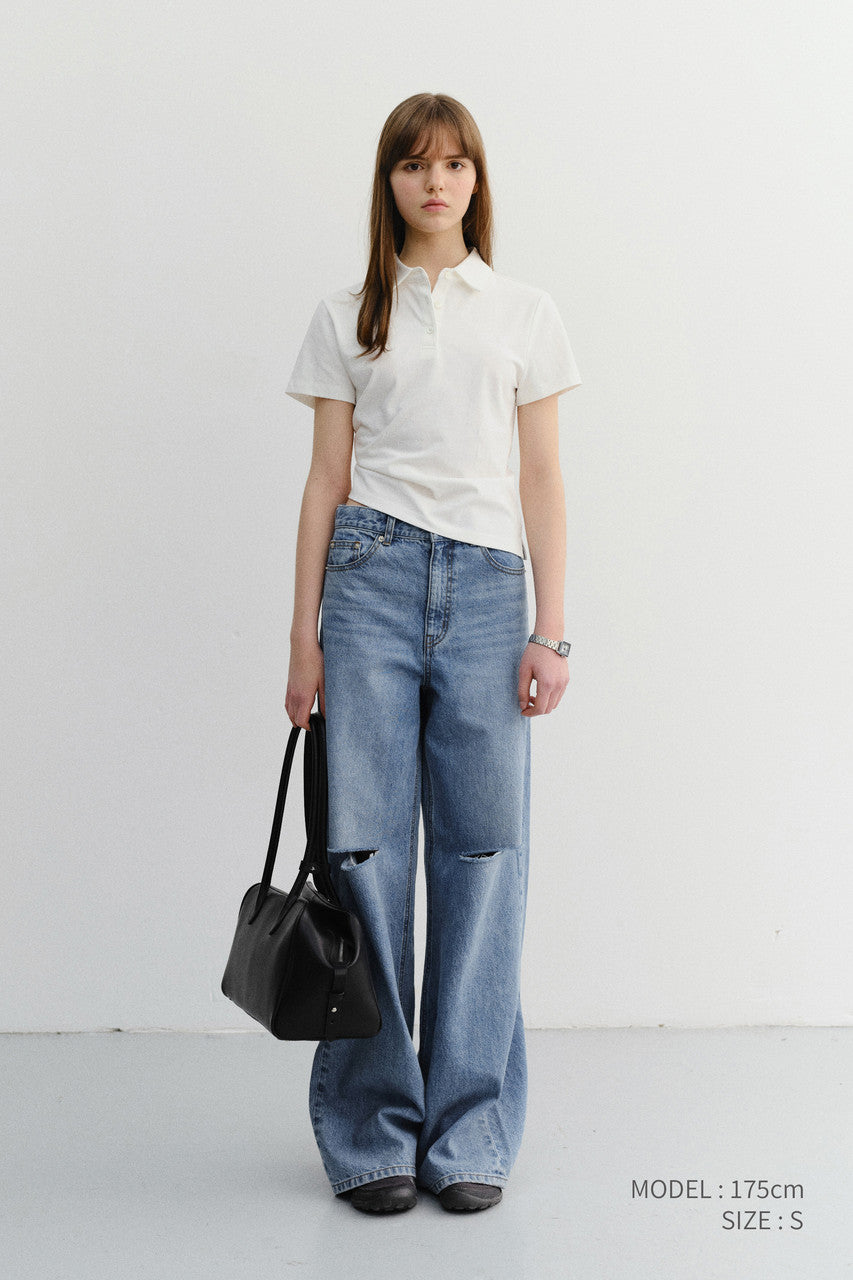 Dunst Cropped Slim Collared T-Shirt White