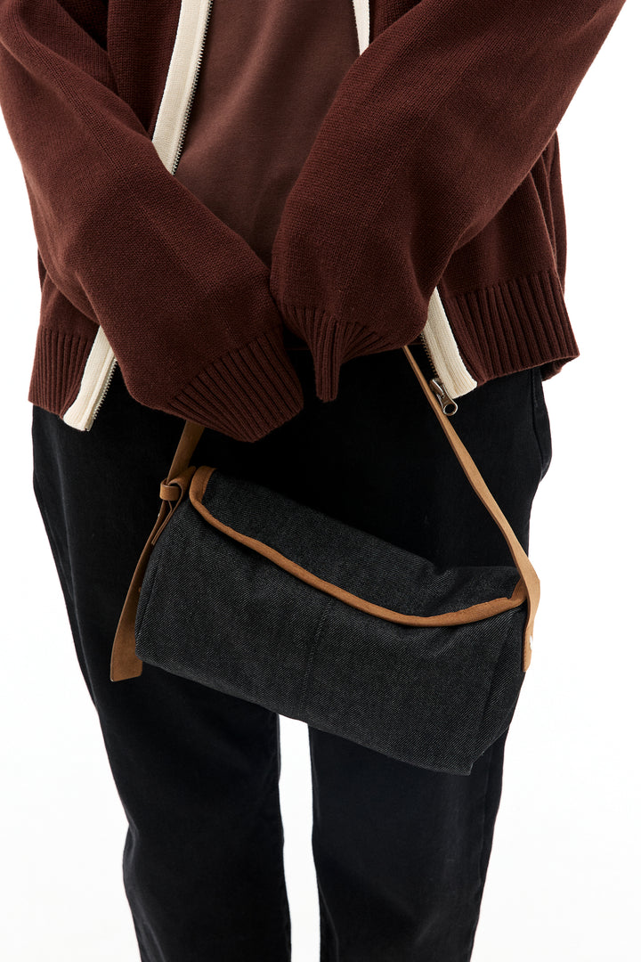 Emis Denim Flap Shoulder Bag-Black