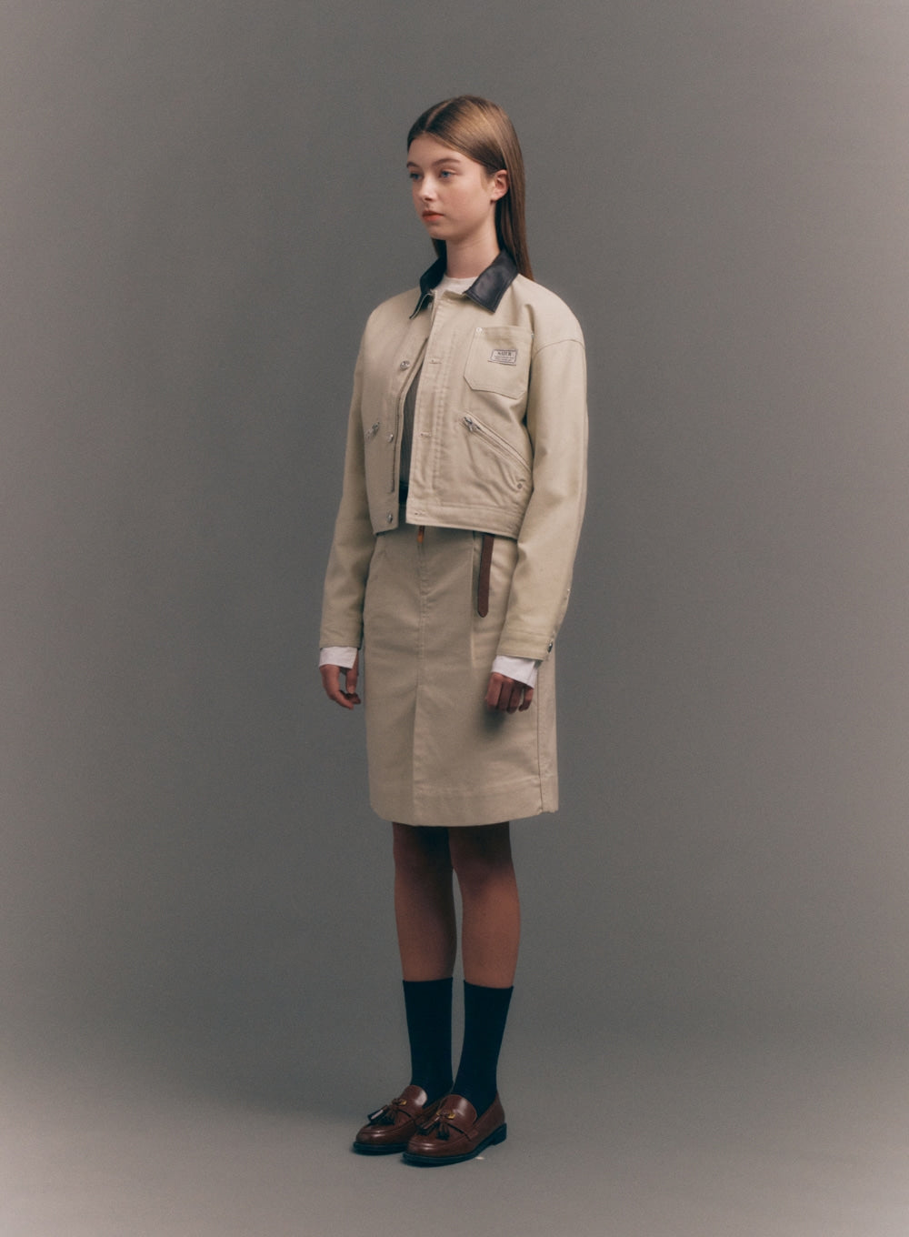 [satur] (W) Crop Cotton Work Jacket - Natural Beige