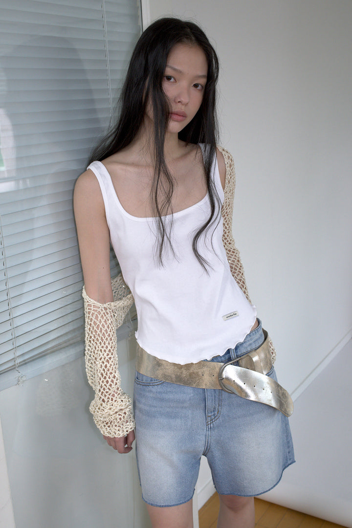 Overdueflair Ribbed Square Neck Sleeveless White