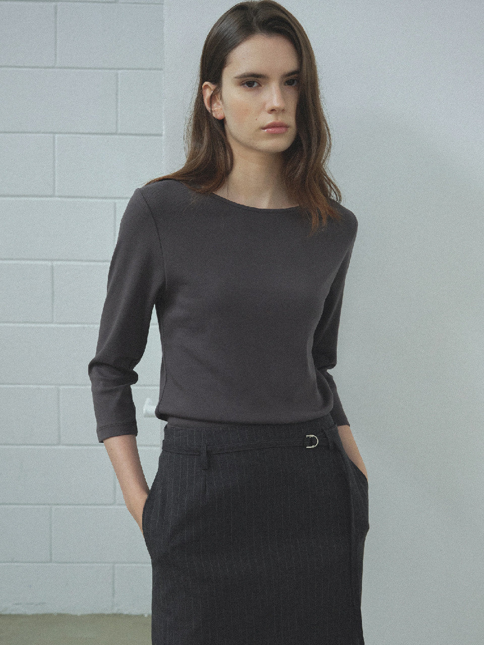 Tillidie Layer Boat Neck Tee Charcoal