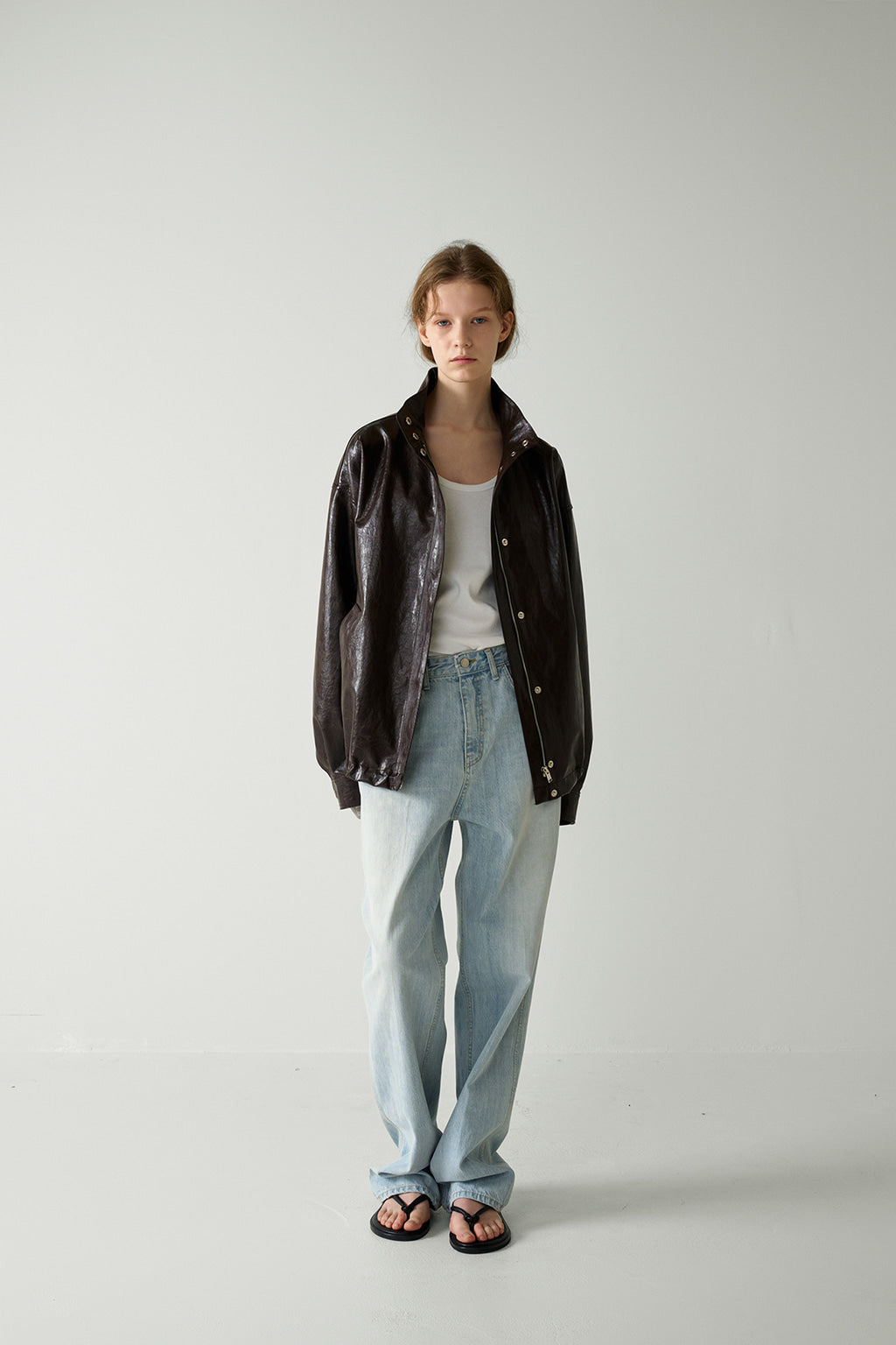 Facade Pattern Oversized Leather Jumper brown