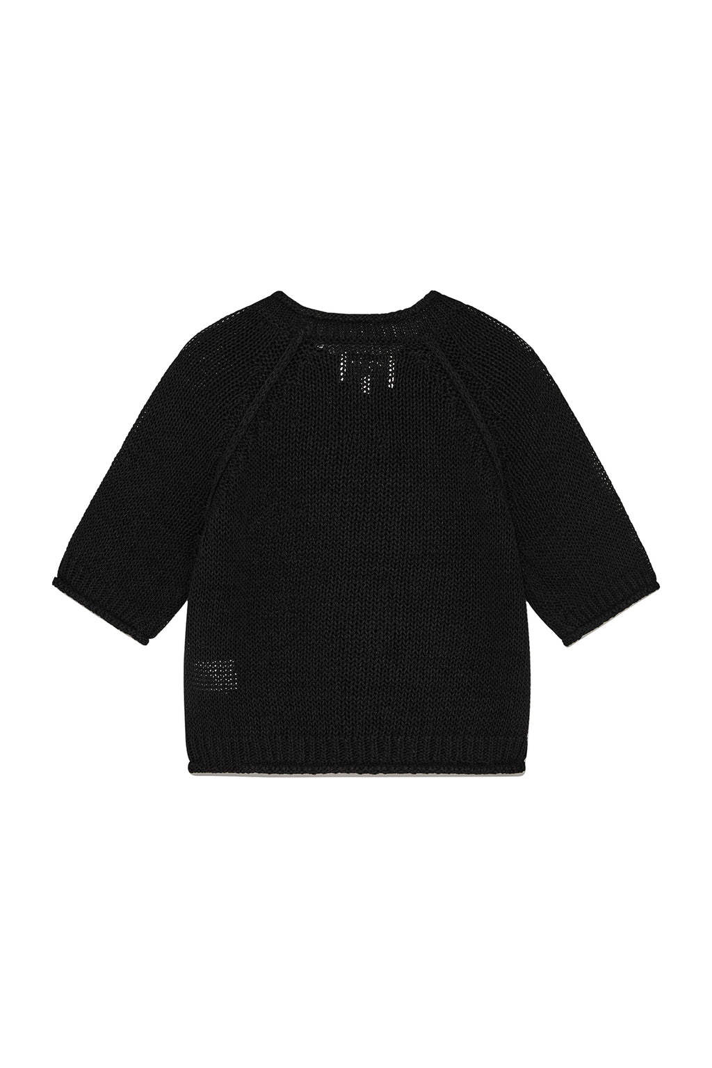 [matinkim] THREE QUARTER SLEEVE LOGO KNIT PULLOVER IN BLACK