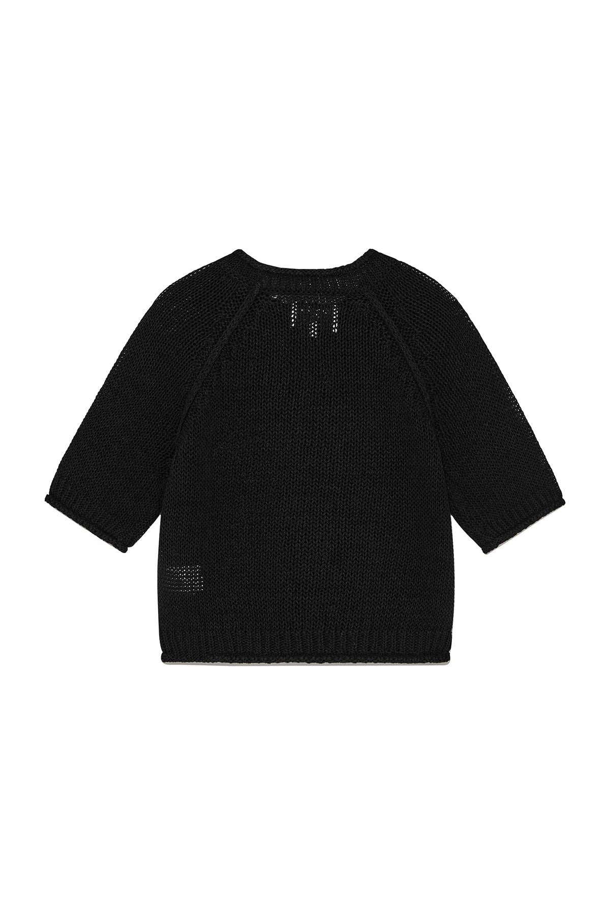 [matinkim] THREE QUARTER SLEEVE LOGO KNIT PULLOVER IN BLACK