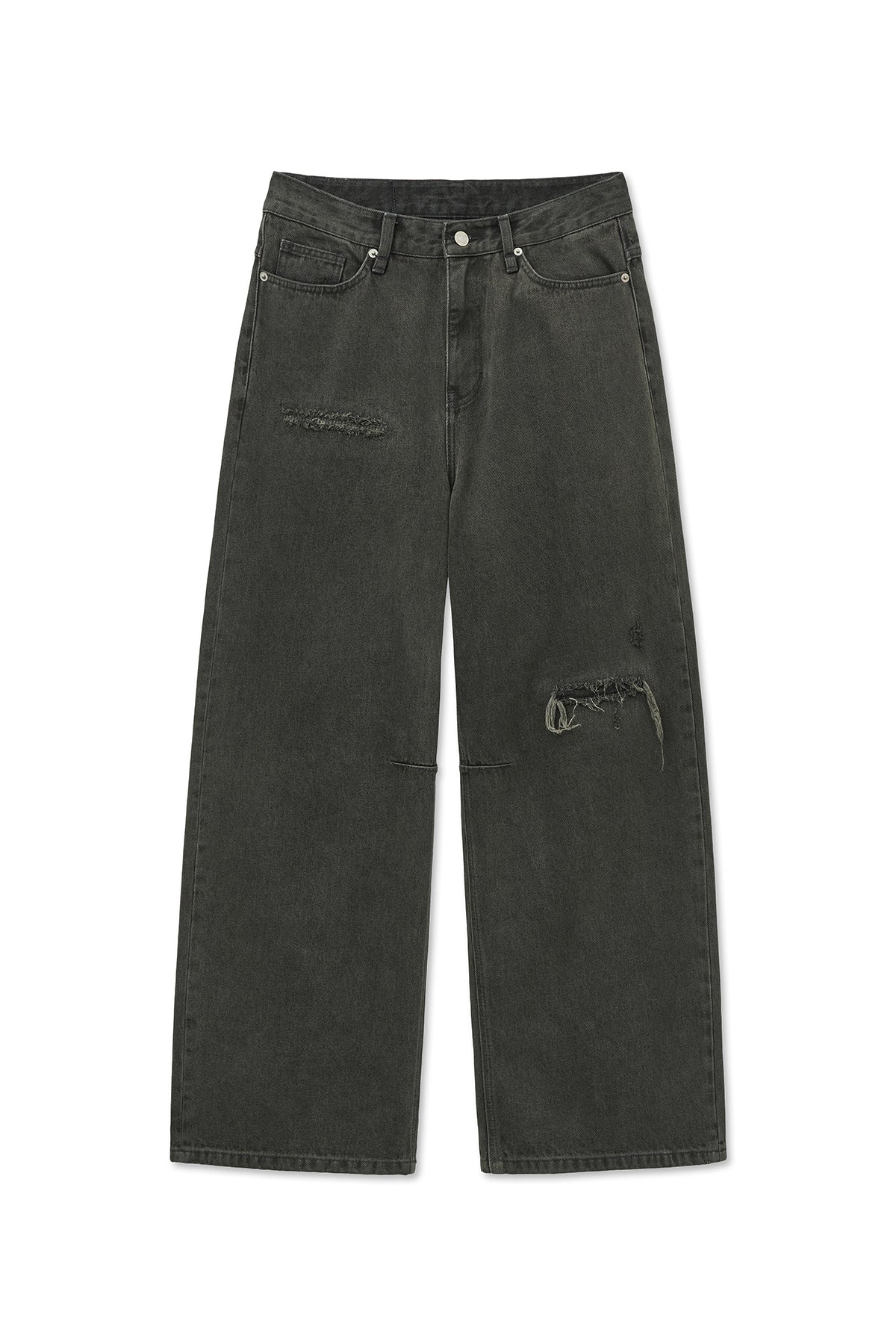 [matinkim] BACK LOGO WIDE DENIM PANTS IN CHARCOAL
